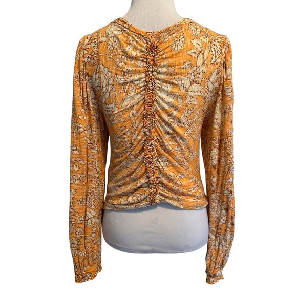 Free People Say the Word Cropped Top Womens Medium Peach Floral Ruched Modal - Picture 5 of 11